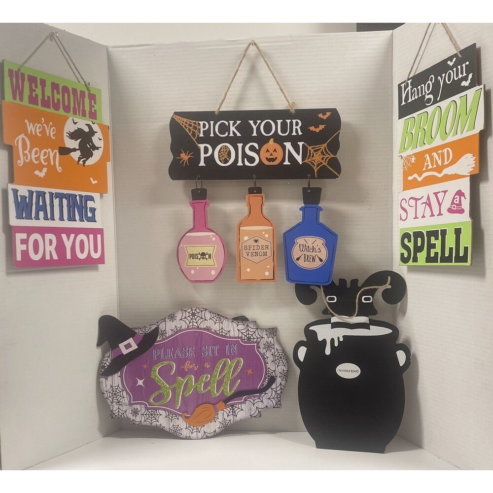 Halloween decorations: Pick Your Poison, Sit A Spell, Cauldron+ Wall Decor #642